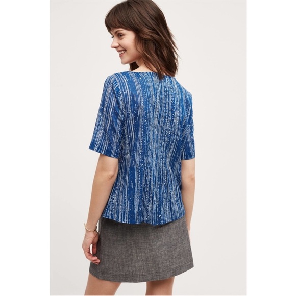 Anthropologie Maeve Orchid Island Split Neck Blouse Top, Ocean Blue‎ - Size 2 - Picture 2 of 7